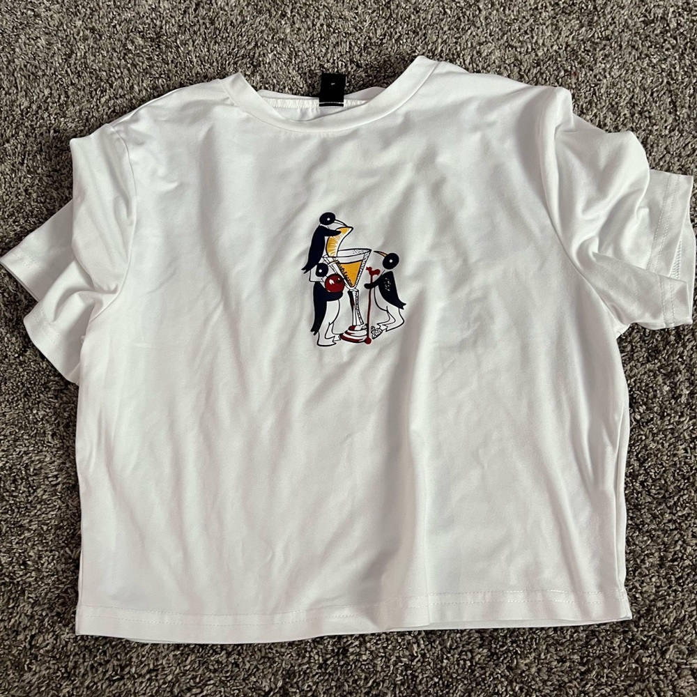 White T-Shirt with Penguin Design